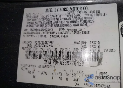 2011 Ford Fusion Se from USA, damaged, VIN 3FAHP0HA5BR278459